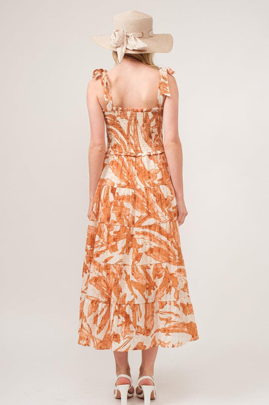 And The Why Tie Shoulder Smocked Midi Tiered Dress Carauana Store