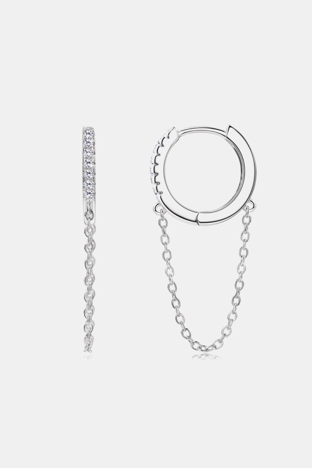 Moissanite 925 Sterling Silver Huggie Earrings with Chain Carauana Store