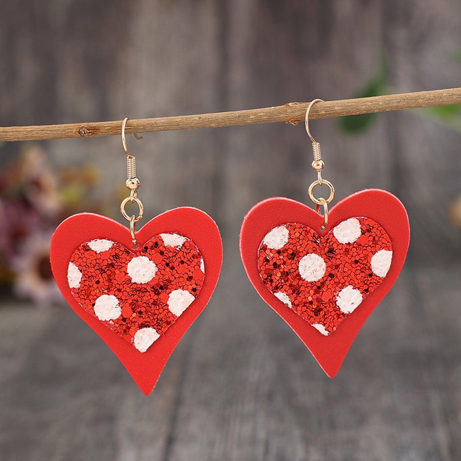 Sequin Heart Leather Drop Earrings Carauana Store