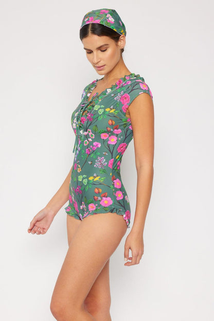 Marina West Swim Bring Me Flowers V-Neck One Piece Swimsuit In Sage Carauana Store