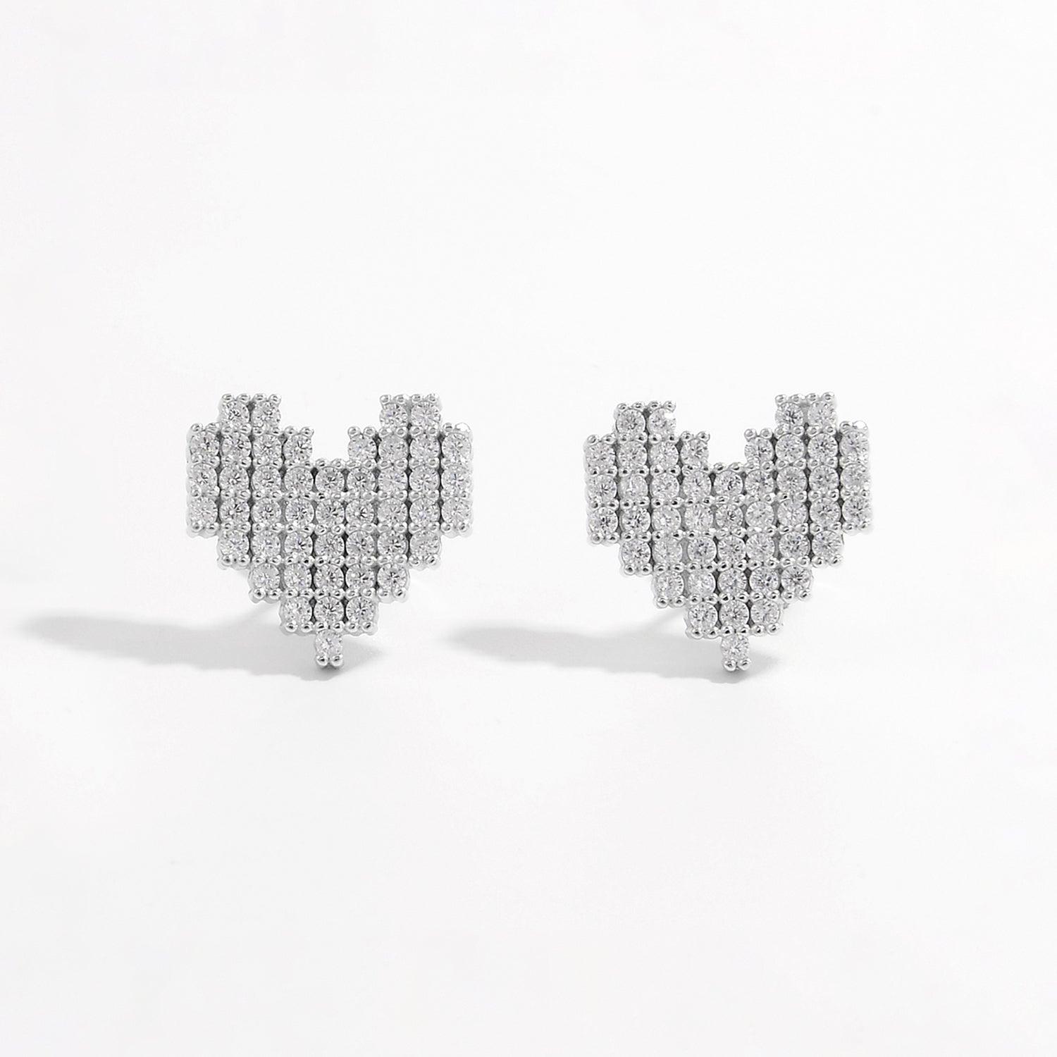 925 Sterling Silver Inlaid Zircon Heart Stud Earrings Carauana Store