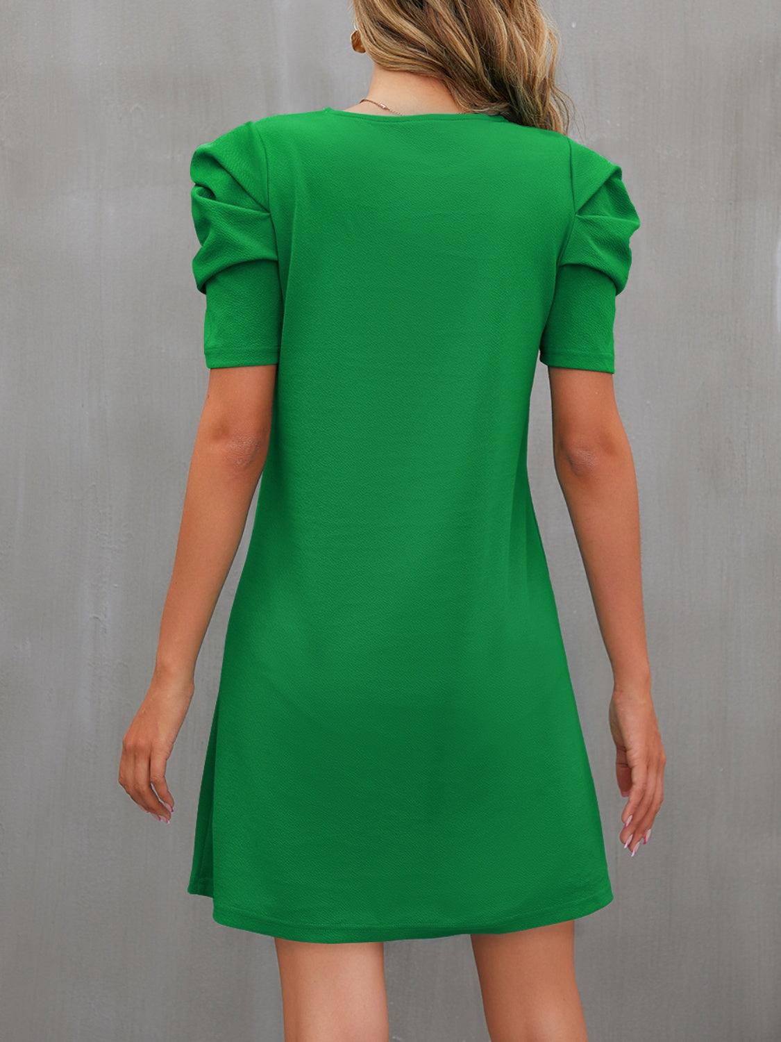 Round Neck Puff Sleeve Mini Dress Carauana Store