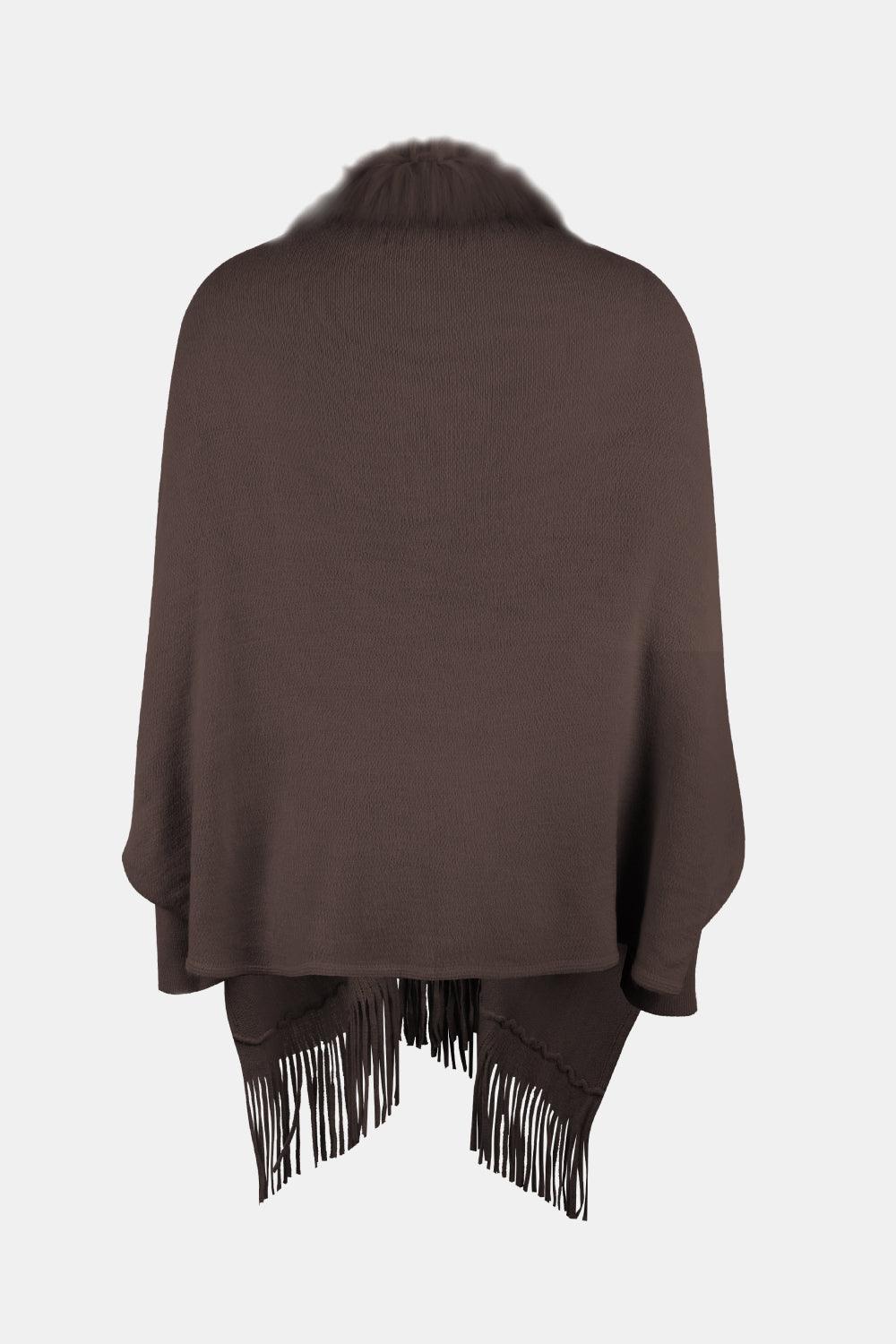 Fringe Open Front Long Sleeve Poncho Carauana Store