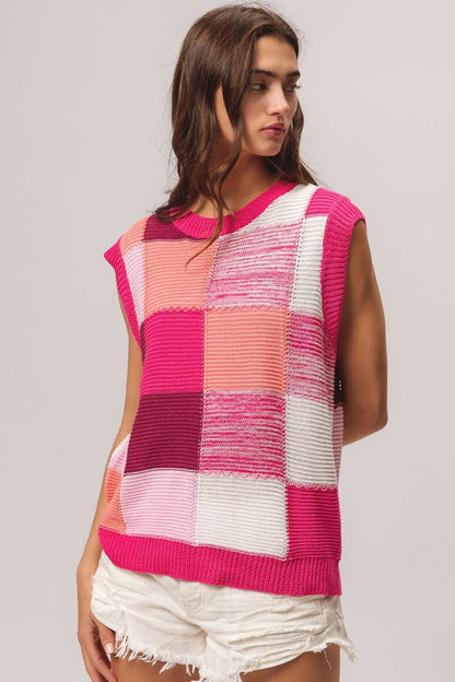 BiBi Color Block Round Neck Sweater Vest Carauana Store