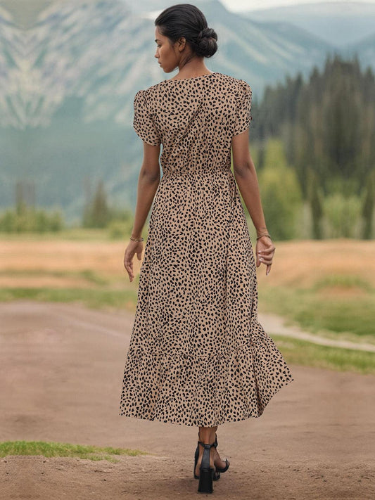 Slit Printed V-Neck Short Sleeve Dress Carauana Store