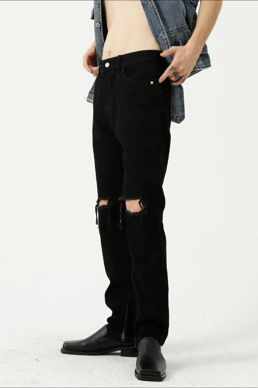 Distressed Mid Rise Jeans with Pockets Carauana Store