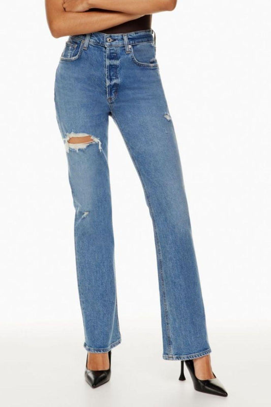 Distressed Straight Jeans with Pockets Carauana Store