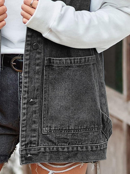 Button Up Sleeveless Denim Jacket with Pockets Carauana Store