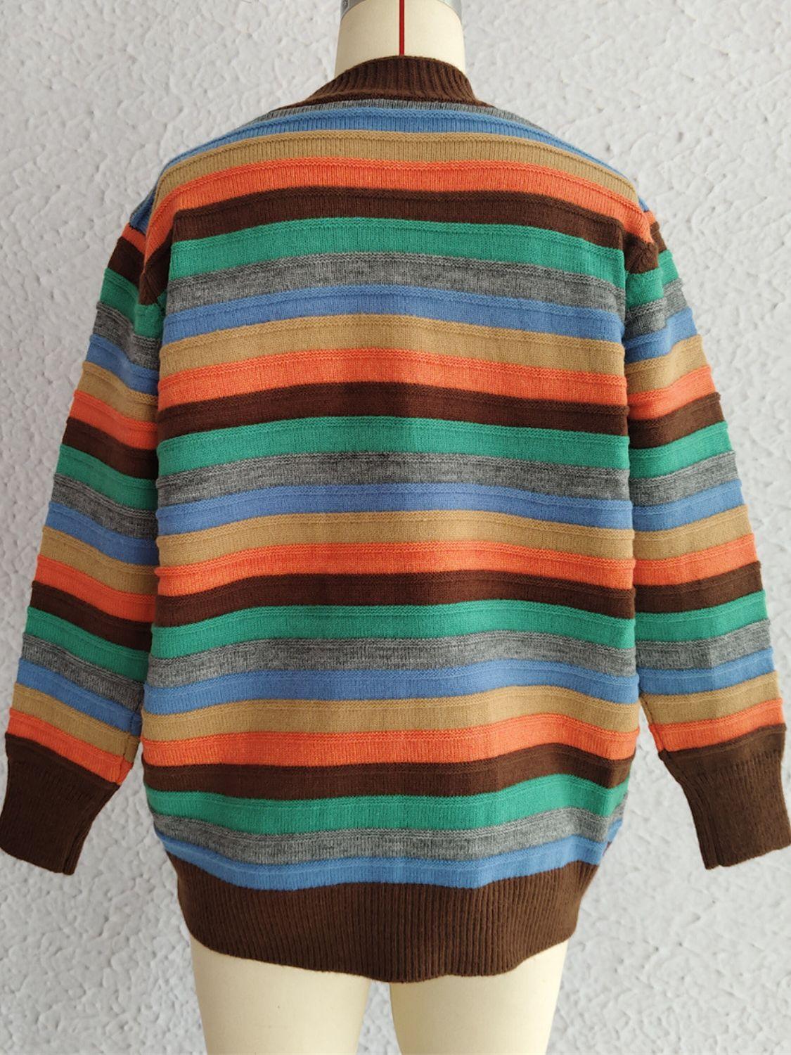 Contrast Stripes Button Up Long Sleeve Cardigan Carauana Store