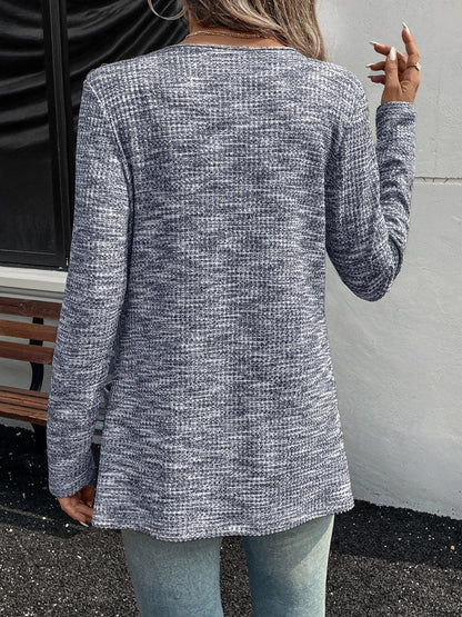 Heathered Open Front Long Sleeve Cardigan Carauana Store
