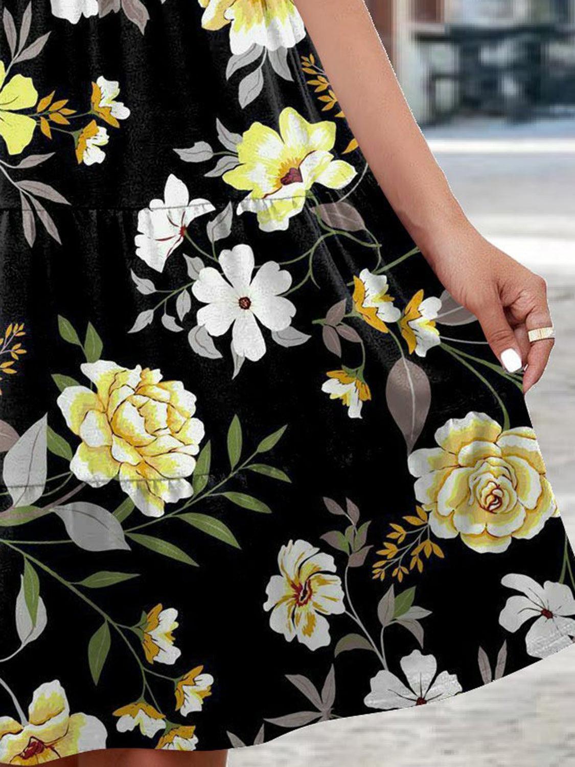 Printed Round Neck Tiered Dress Carauana Store