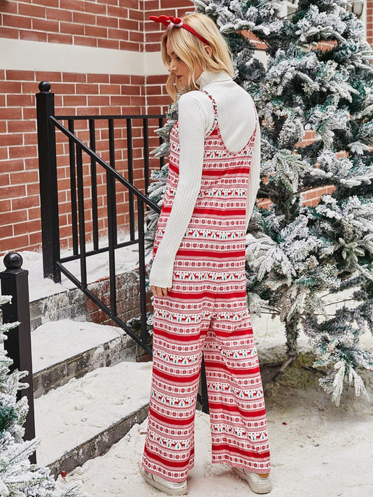 Christmas Color Contrast Wide-Legged Jumpsuit Carauana Store