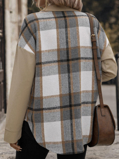 Perfee Plaid Snap Down Long Sleeve Shacket Carauana Store