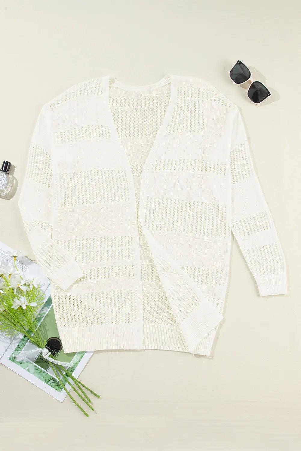Openwork Open Front Long Sleeve Cardigan Carauana Store