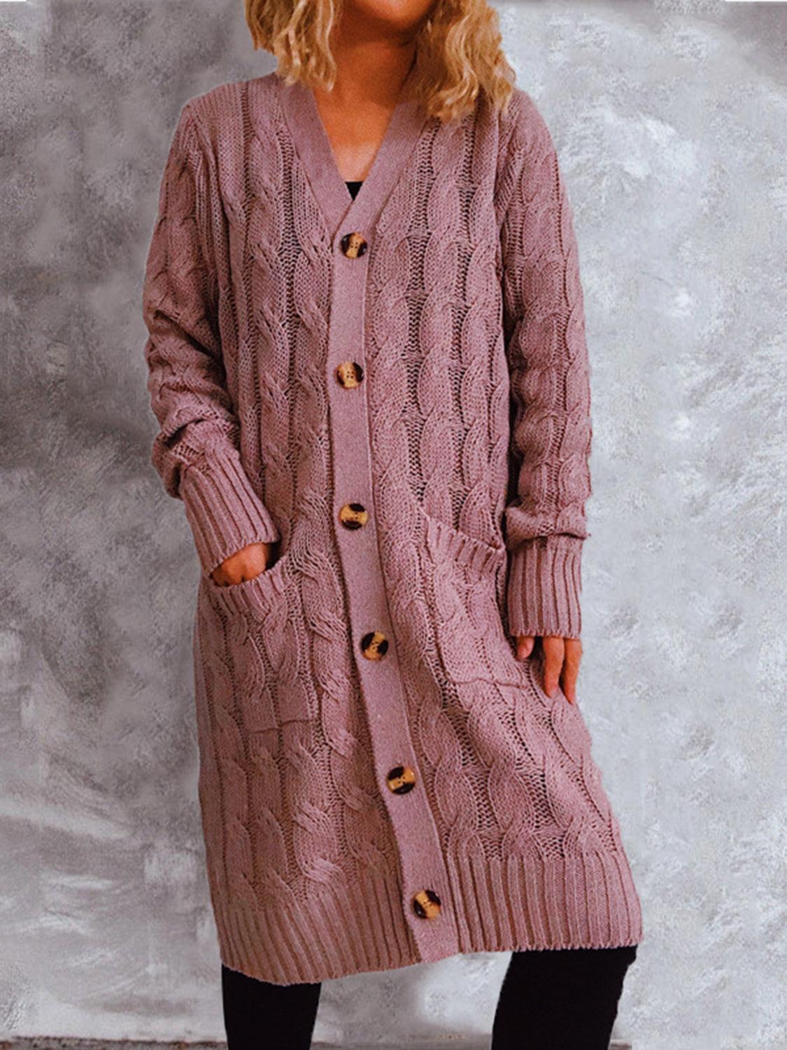 Button Up Cable-Knit Cardigan with Pockets Carauana Store