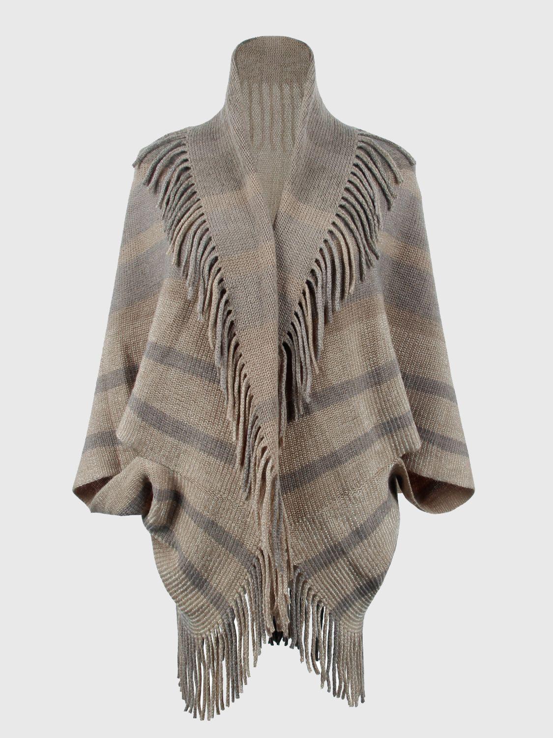 Fringe Detail Open Front Poncho Carauana Store