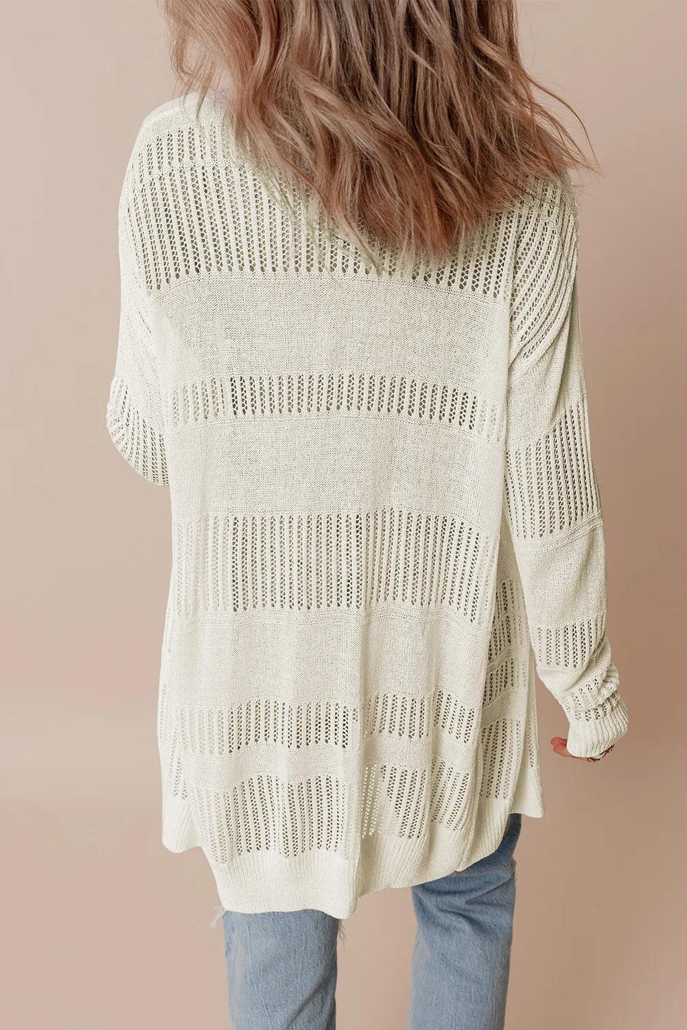 Openwork Open Front Long Sleeve Cardigan Carauana Store