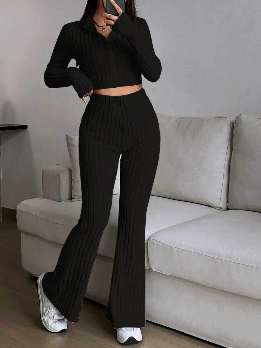 Honey Zip Up Long Sleeve Top and Pants Set Carauana Store