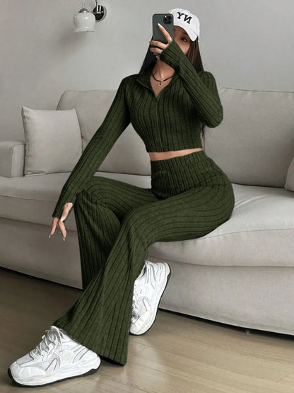 Honey Zip Up Long Sleeve Top and Pants Set Carauana Store