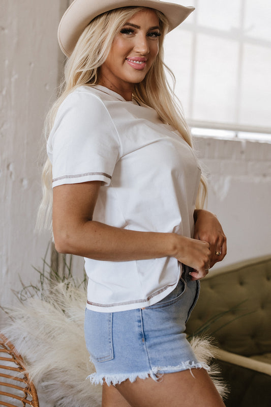 White RODEO Horseshoe Embroidered Patch Pocket T Shirt