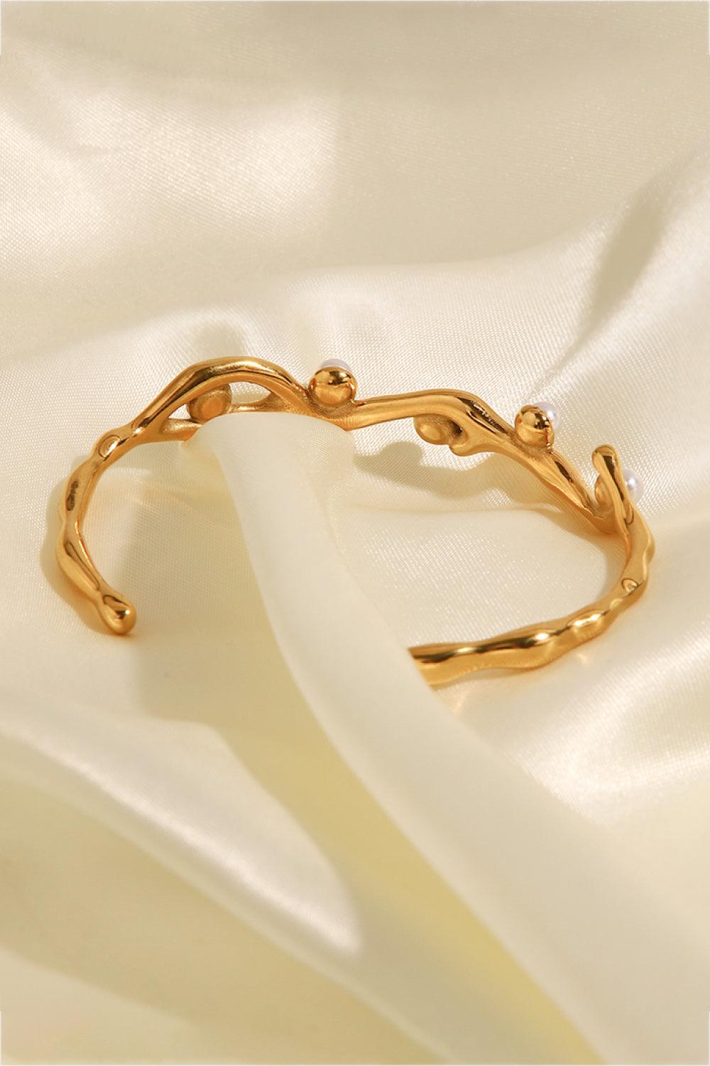 Inlaid Synthetic Pearl Open Bracelet Carauana Store