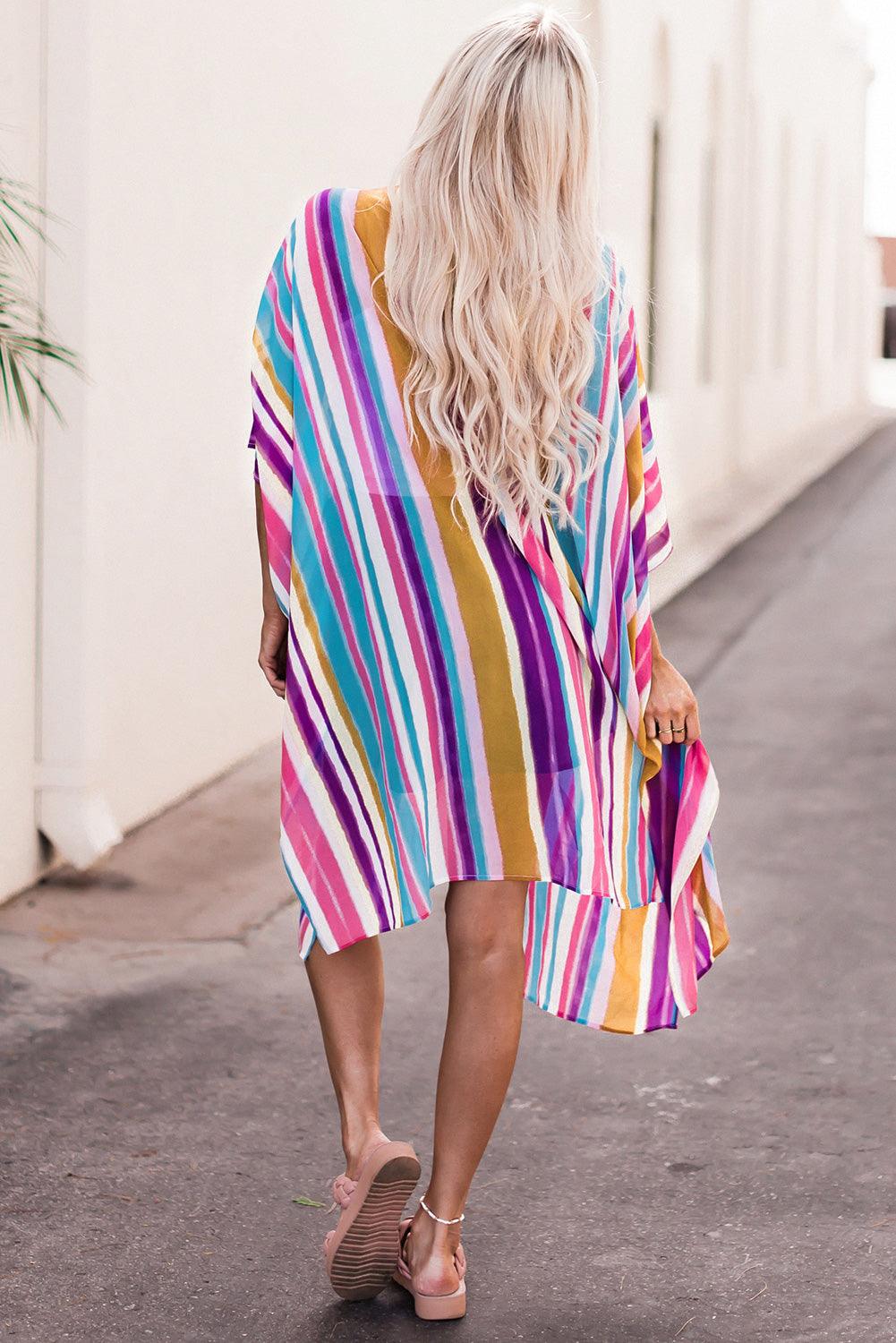 Striped Side Slit Open Front Cardigan Carauana Store