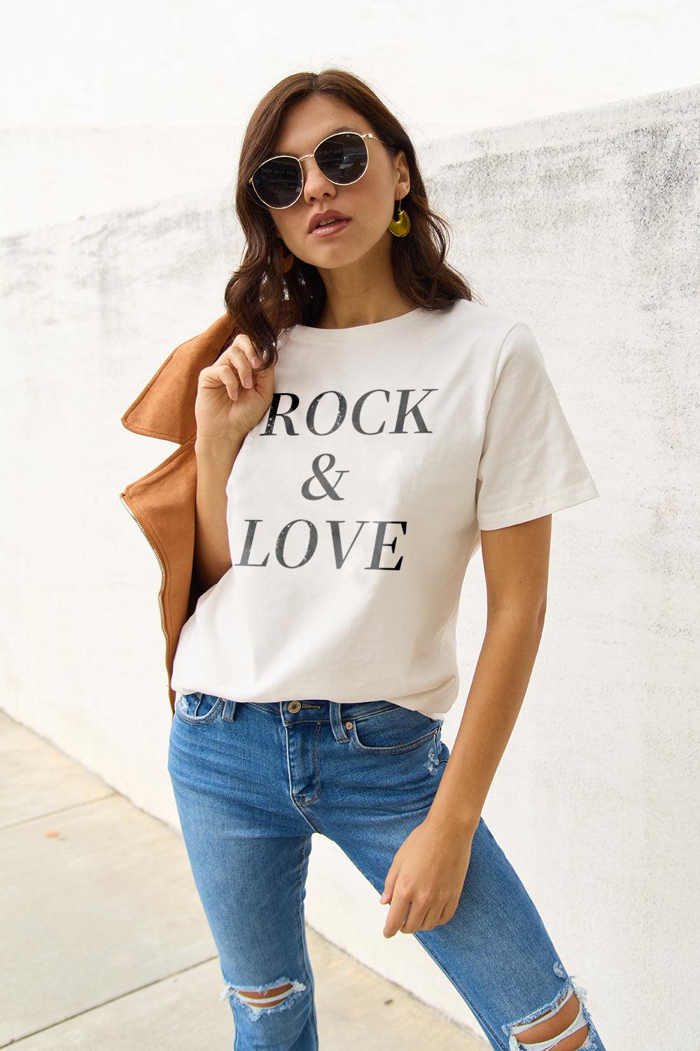 Simply Love Full Size ROCK ＆ LOVE Short Sleeve T-Shirt Carauana Store