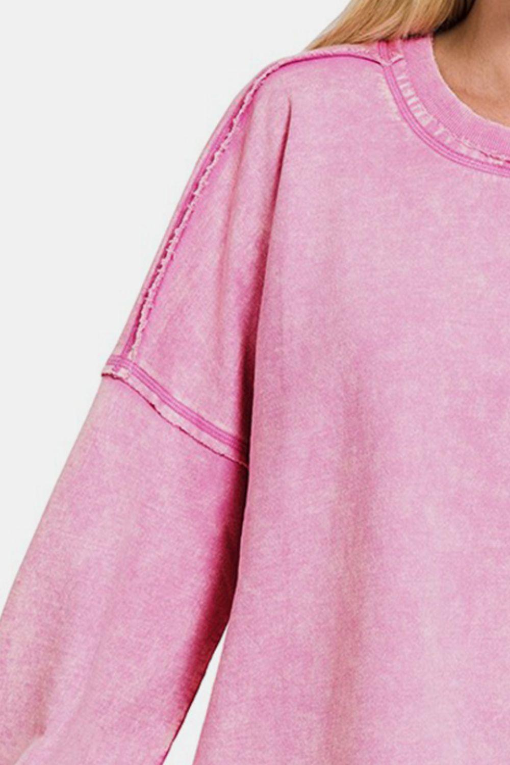 Zenana Exposed Seam Round Neck Dropped Shoulder Sweatshirt Carauana Store