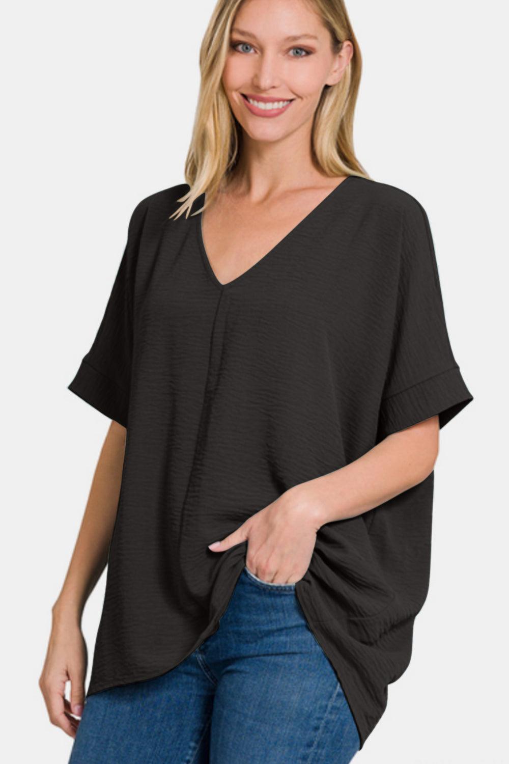 Zenana Full Size V-Neck Short Sleeve Top Carauana Store