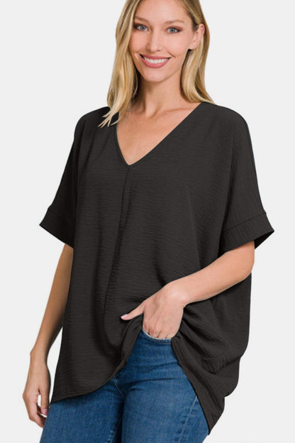 Zenana Full Size V-Neck Short Sleeve Top Carauana Store
