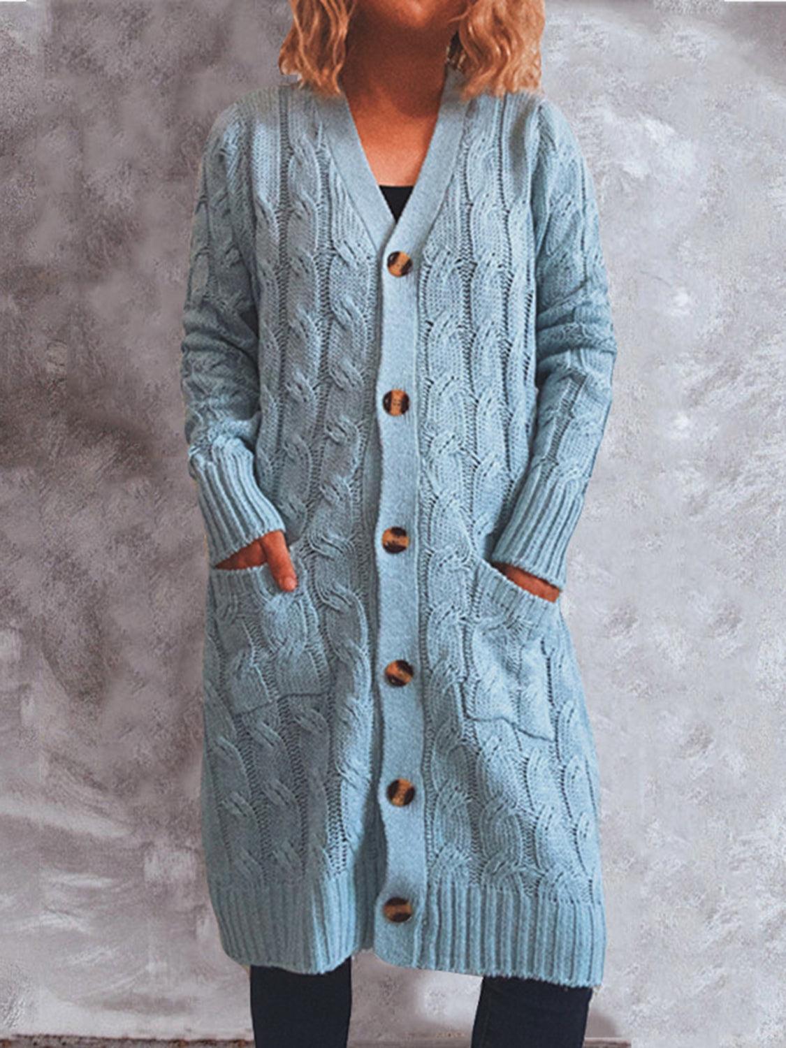 Button Up Cable-Knit Cardigan with Pockets Carauana Store