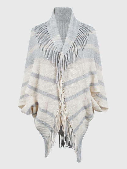 Fringe Detail Open Front Poncho Carauana Store