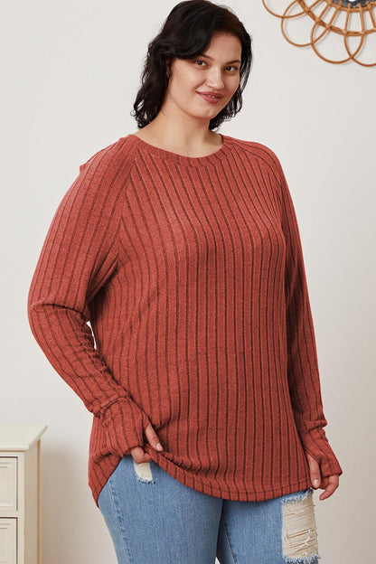 Basic Bae Full Size Ribbed Thumbhole Sleeve T-Shirt Carauana Store