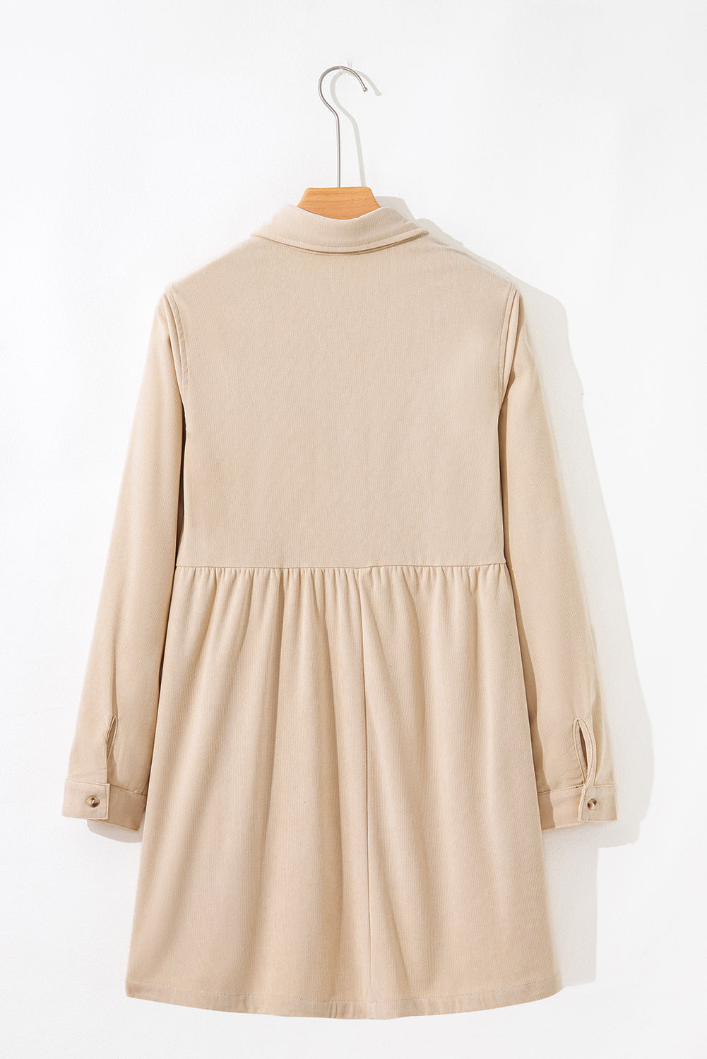 Oatmeal Corduroy Half Button Collared Long Sleeve Mini Dress