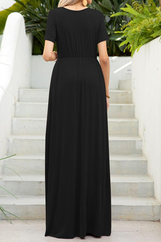 Round Neck Maxi Tee Dress with Pockets Carauana Store