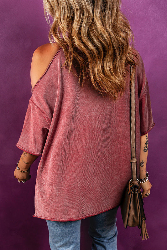 Clay One Shoulder Half Sleeve Oversized Tunic T Shirt
