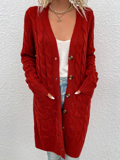 Cable-Knit Button Down Cardigan with Pockets Carauana Store