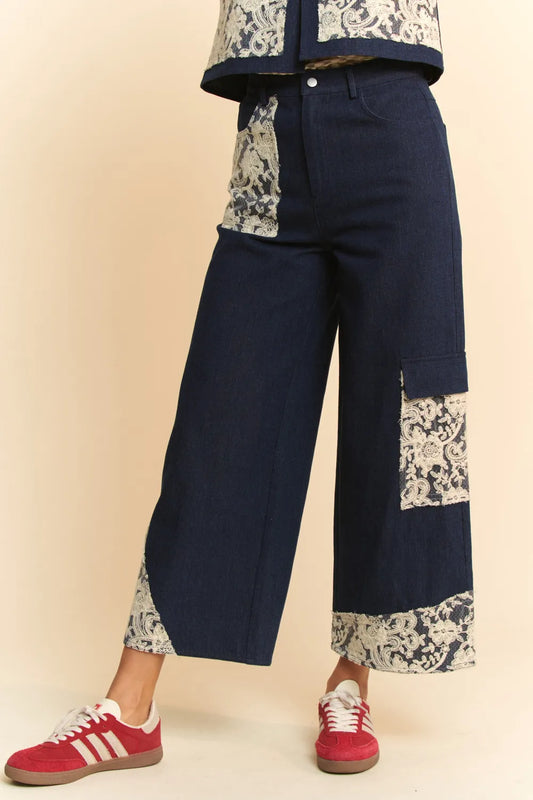 Davi & Dani Lace Applique Wide Leg Jeans Carauana Store