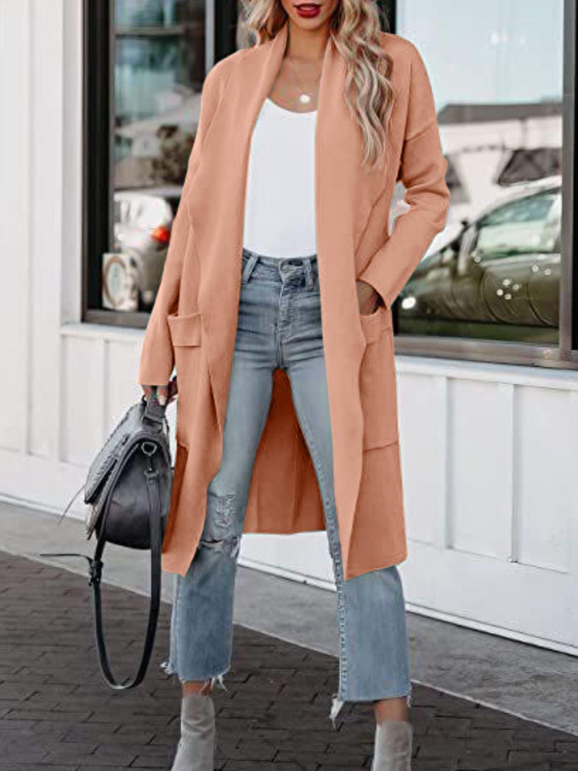 Open Front Dropped Shoulder Outerwear Carauana Store
