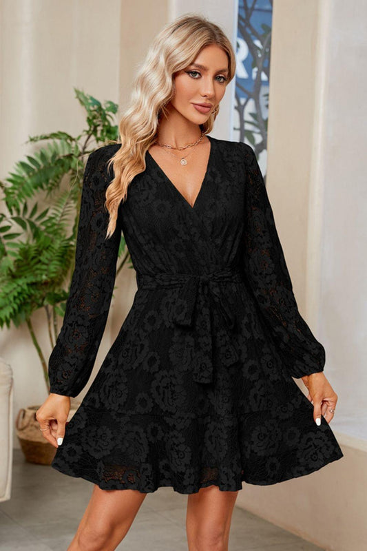 Surplice Lace Long Sleeve Mini Dress Carauana Store
