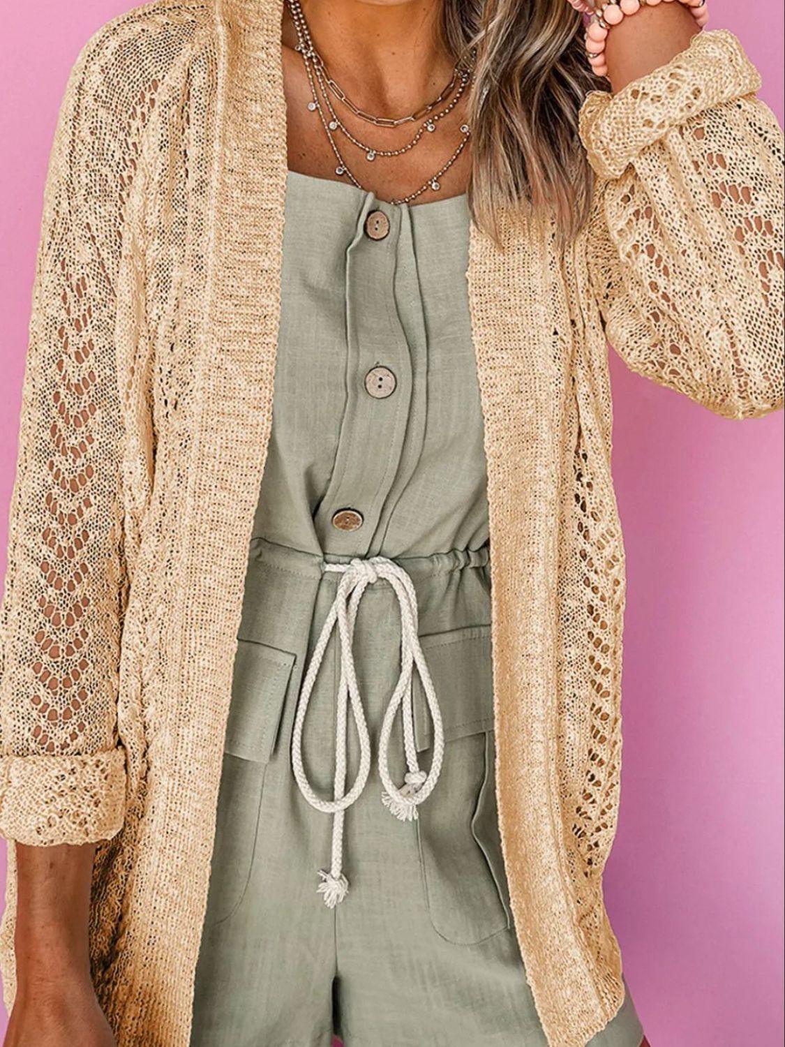 Openwork Open Front Long Sleeve Cardigan Carauana Store