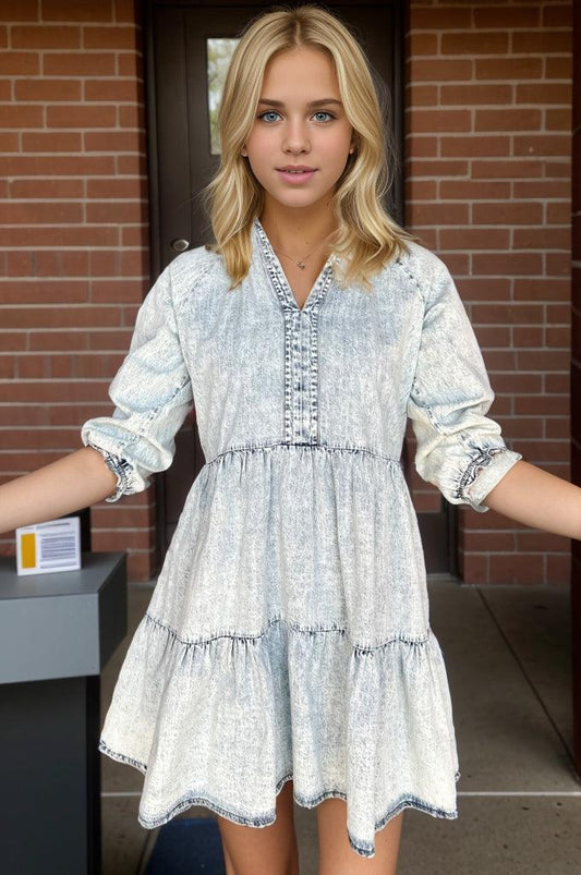 V-Neck Half Sleeve Mini Denim Dress Carauana Store