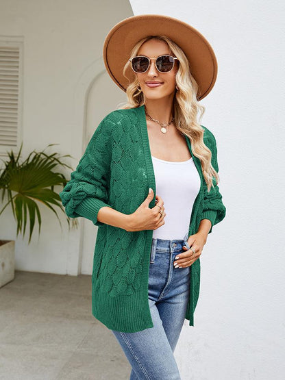 Openwork Open Front Lantern Sleeve Cardigan Carauana Store