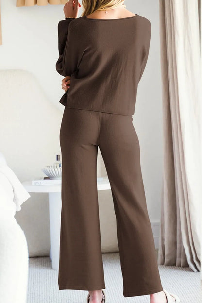 Round Neck Long Sleeve Top and Pants Set Carauana Store