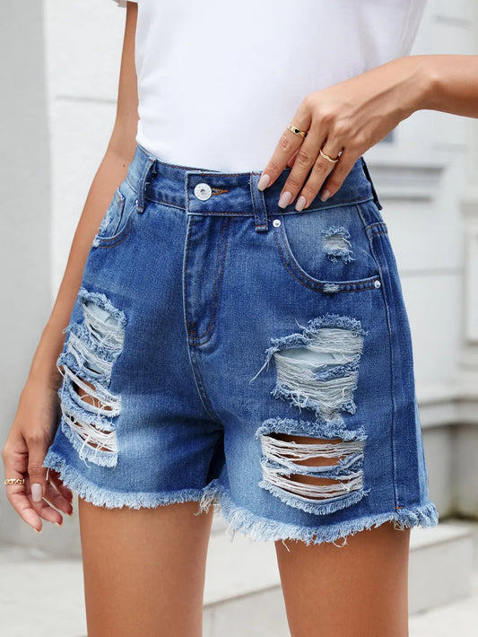 Distressed Raw Hem Denim Shorts Carauana Store