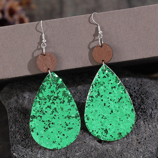 Sequin PU Leather Wooden Dangle Earrings Carauana Store