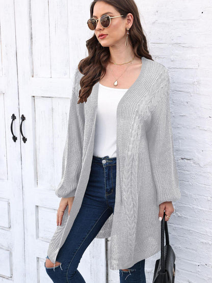 Cable-Knit Open Front Long Sleeve Cardigan Carauana Store