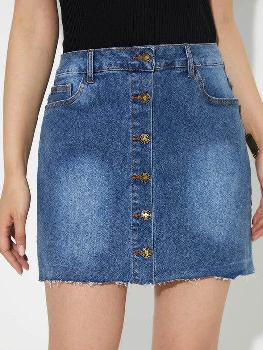 Pocketed Button Up Denim Skirt Carauana Store
