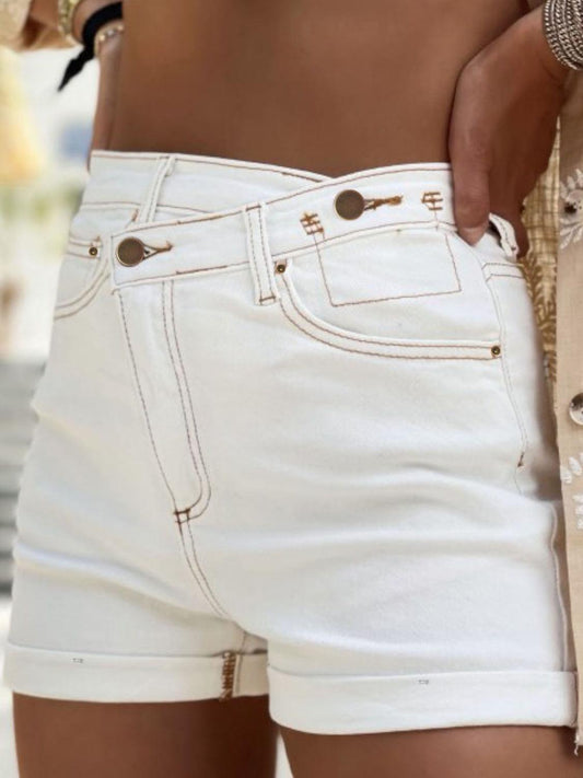 Asymmetrical Waist Denim Shorts Carauana Store
