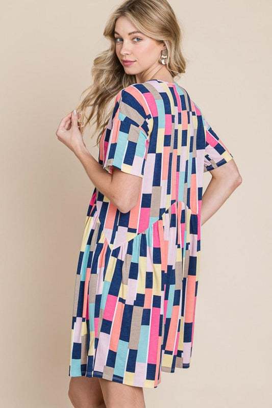 BOMBOM Ruched Color Block Short Sleeve Mini Dress Carauana Store